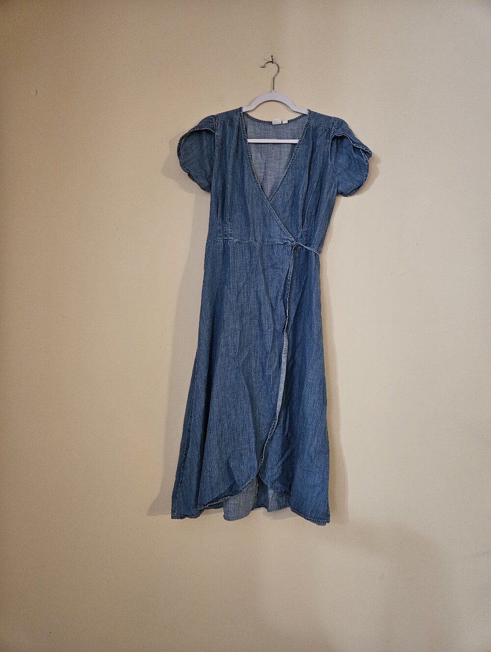 GAP Blue Denim Wrap Midi Dress, Size Small